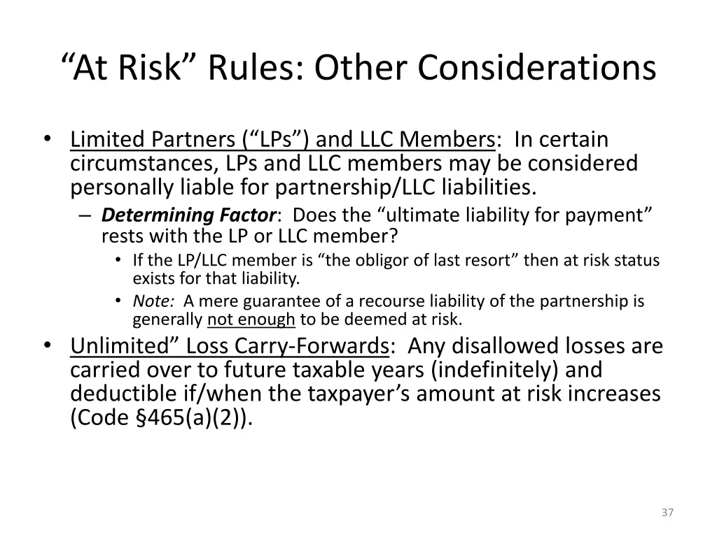 at risk rules other considerations