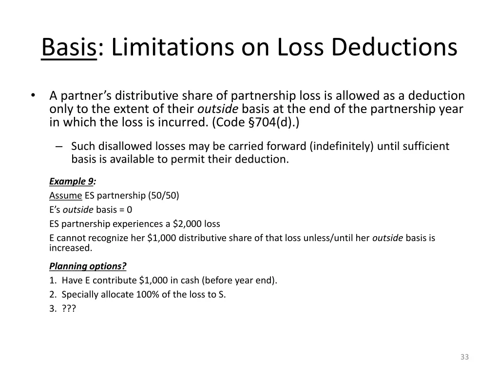 basis limitations on loss deductions