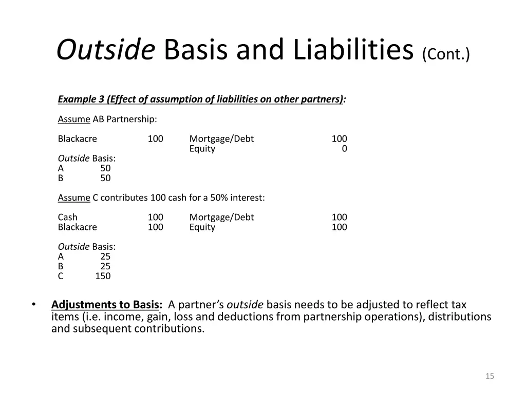 outside basis and liabilities cont