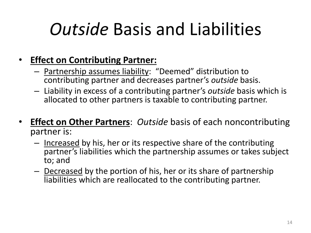 outside basis and liabilities