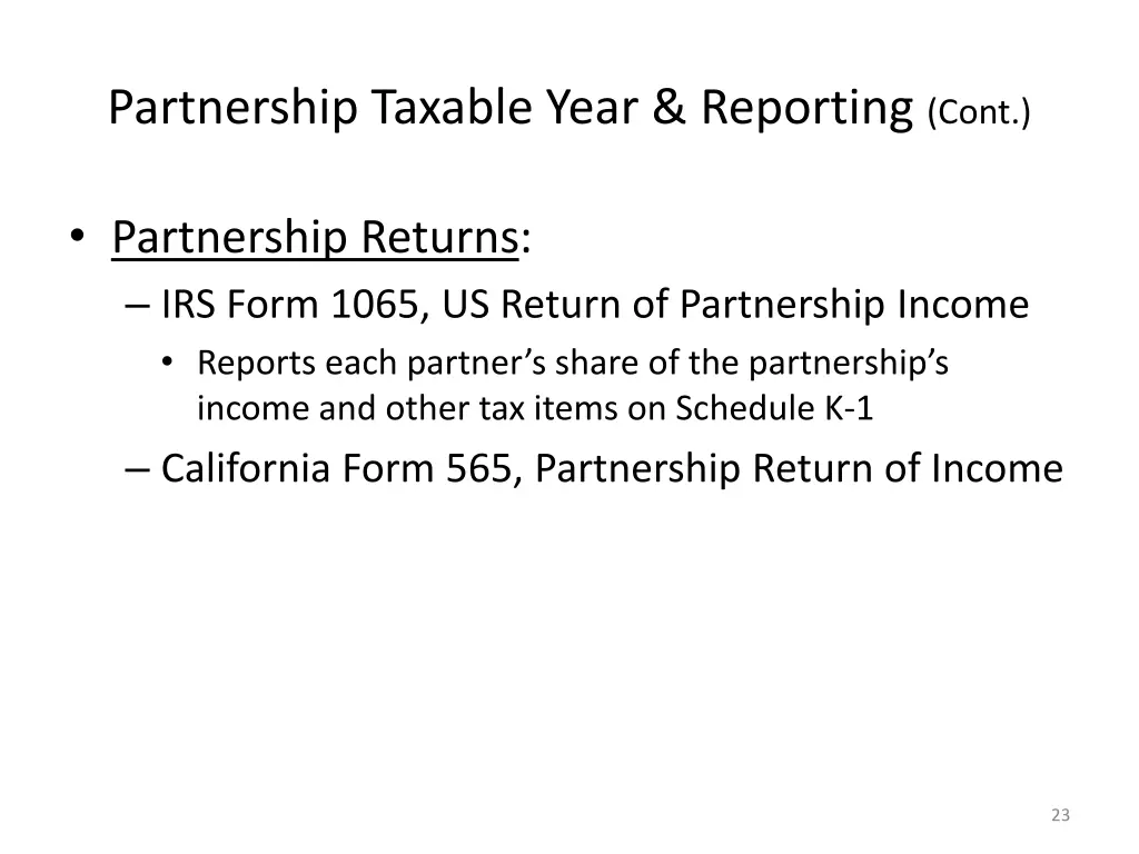 partnership taxable year reporting cont