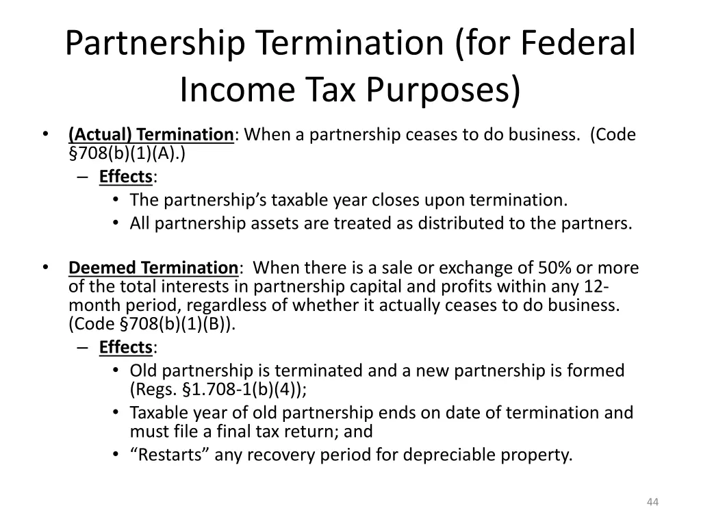 partnership termination for federal income