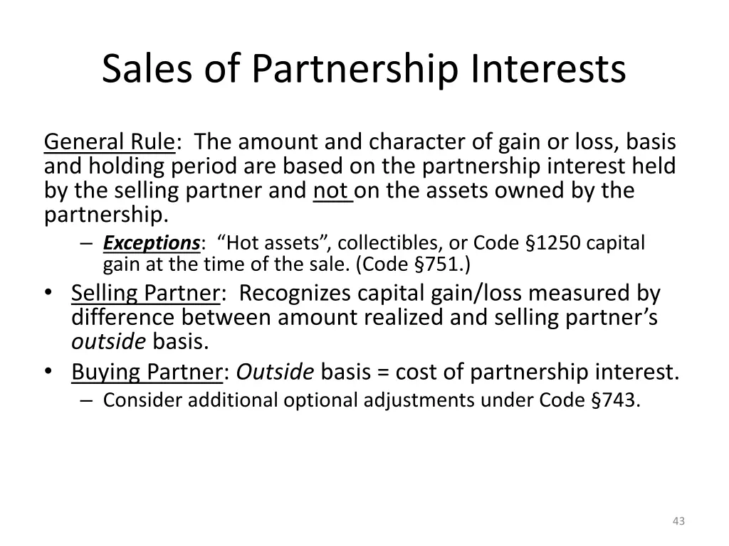 sales of partnership interests