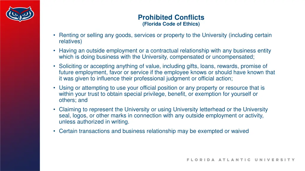 prohibited conflicts florida code of ethics