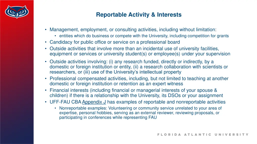 reportable activity interests