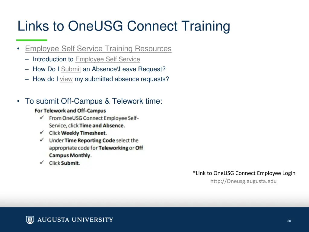 links to oneusg connect training