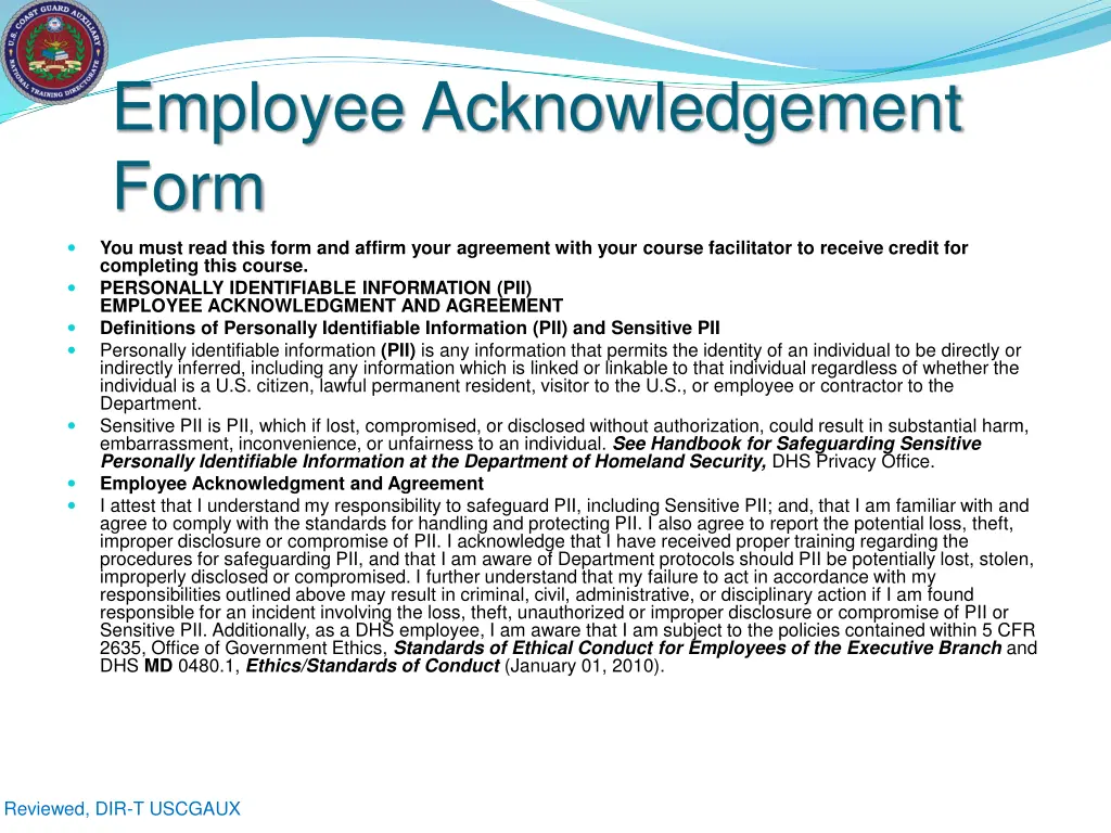 employee acknowledgement form