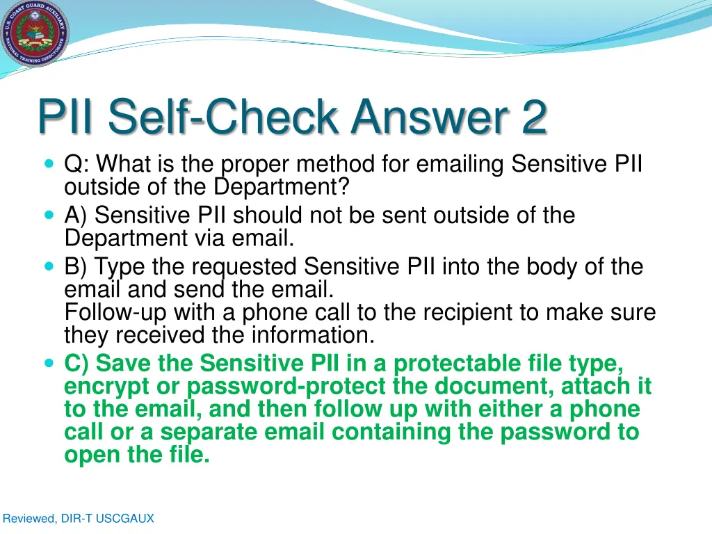 pii self check answer 2 q what is the proper