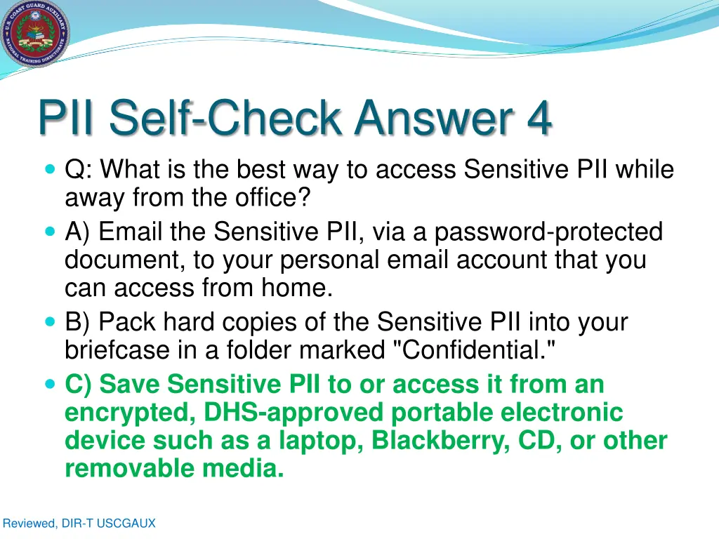 pii self check answer 4 q what is the best