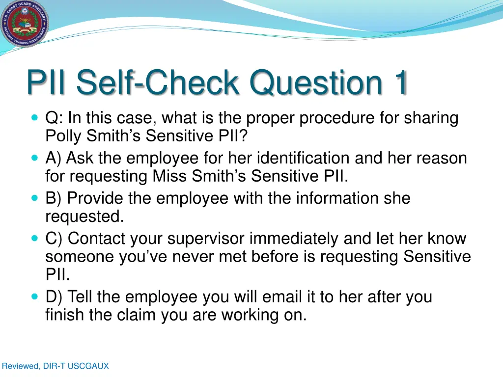 pii self check question 1 q in this case what