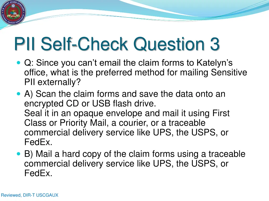 pii self check question 3 q since you can t email