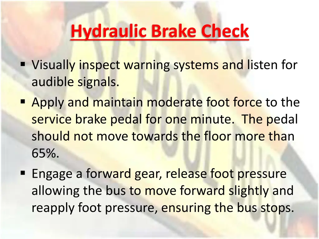 hydraulic brake check