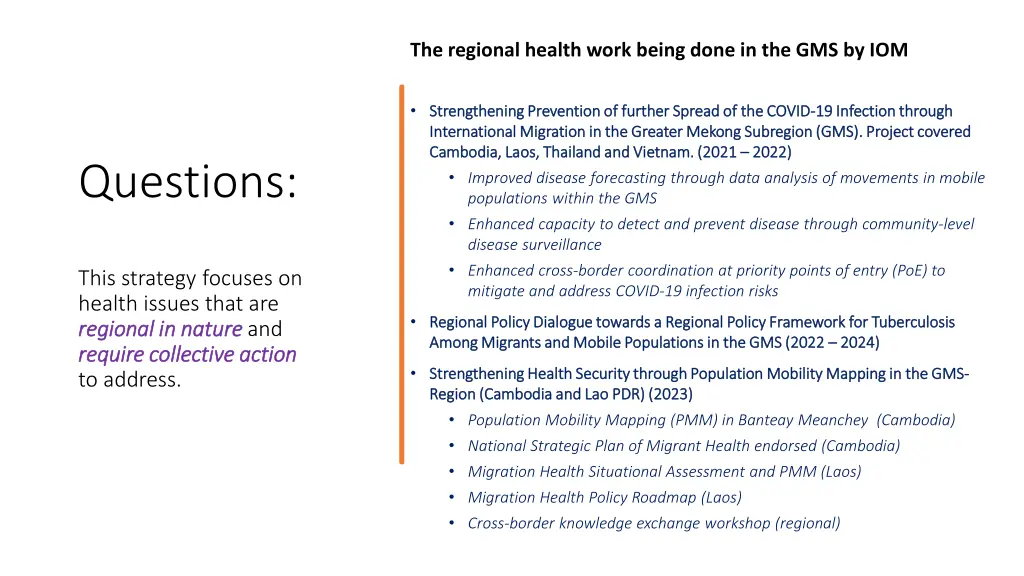 the regional health work being done