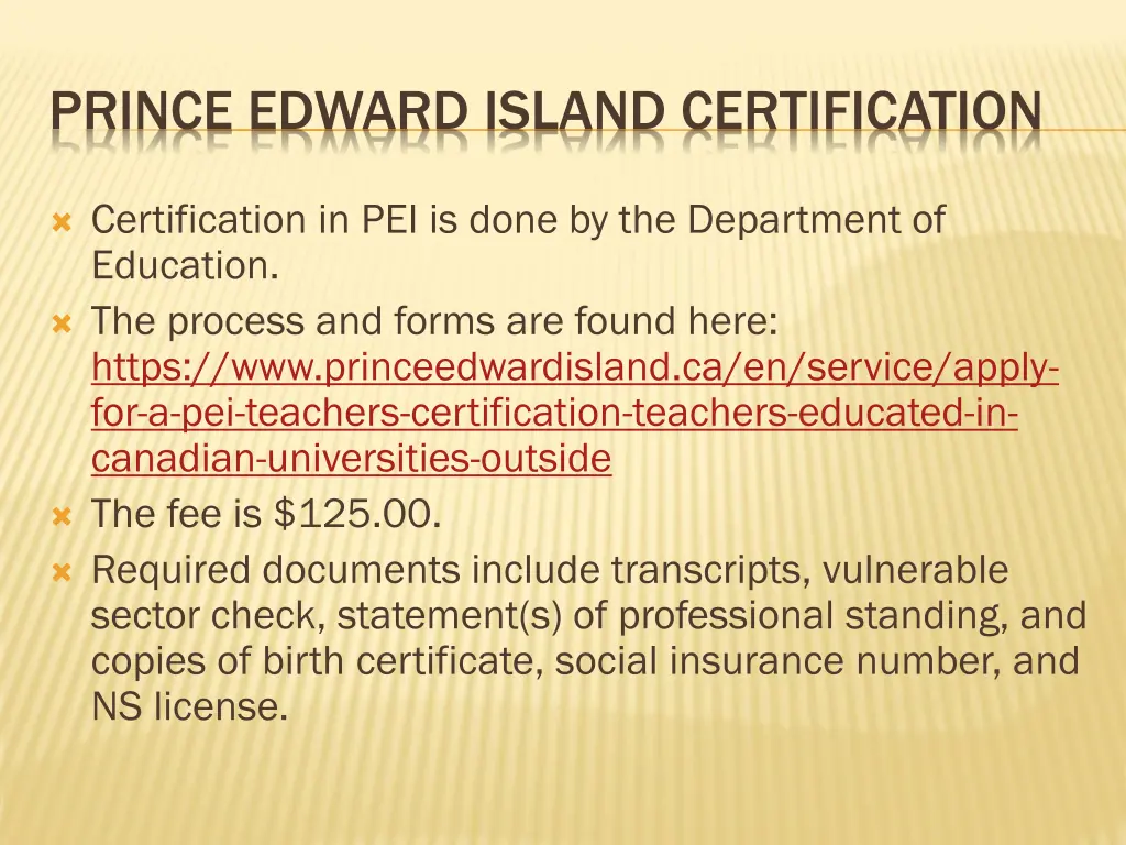 prince edward island certification