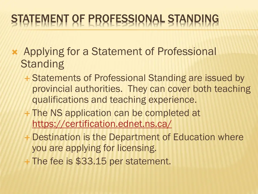 statement of professional standing