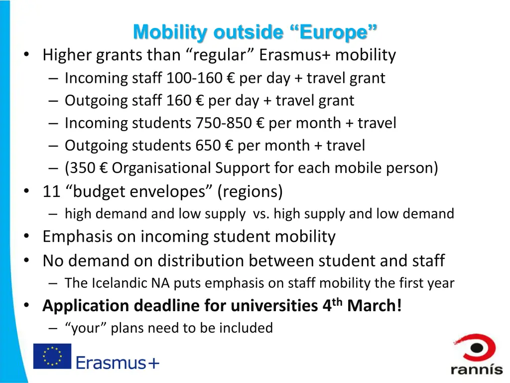 mobility outside europe higher grants than