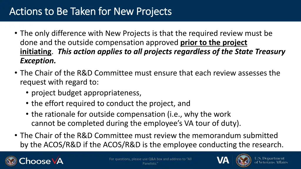 actions to be taken for new projects actions