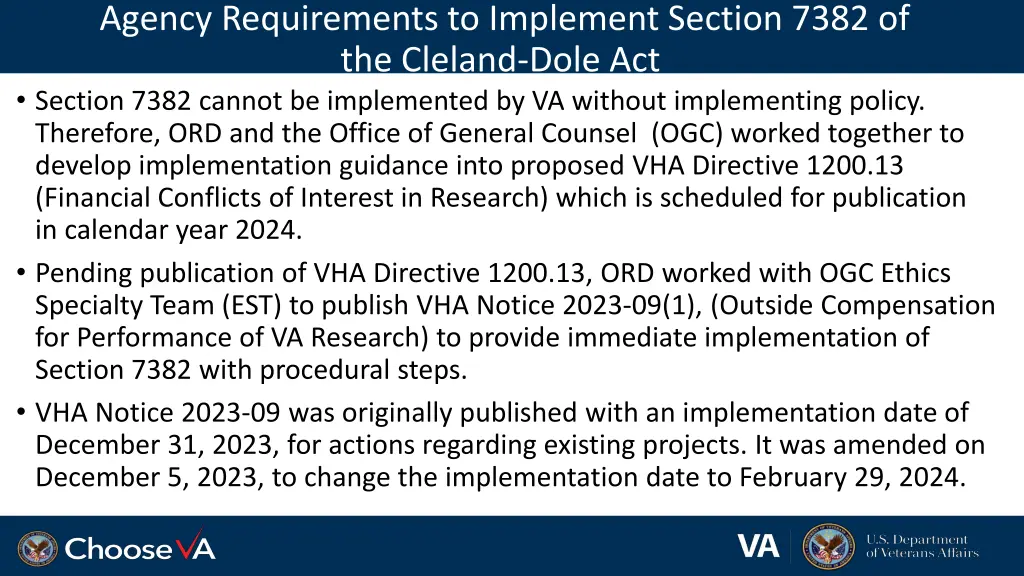 agency requirements to implement section 7382