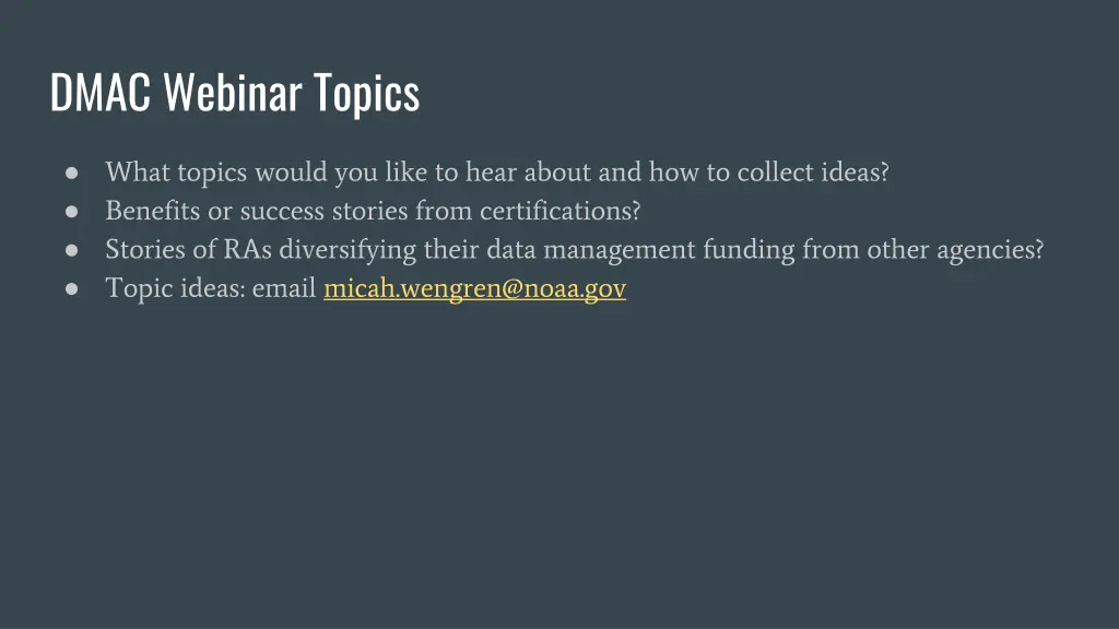 dmac webinar topics