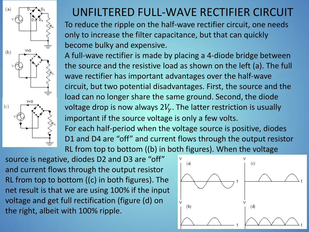 unfiltered full wave rectifier circuit to reduce