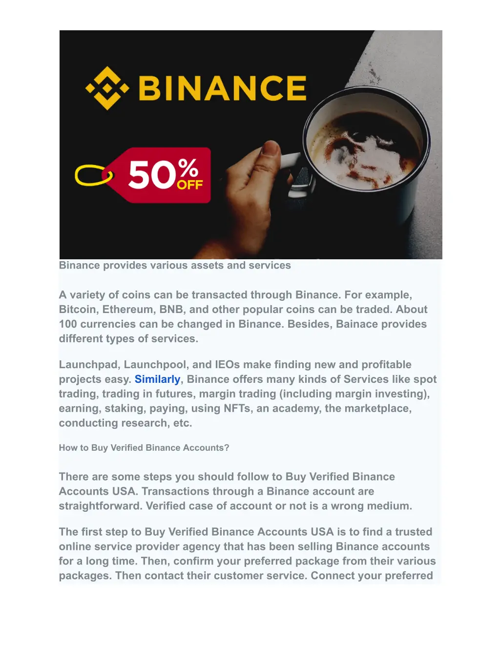 binance provides various assets and services