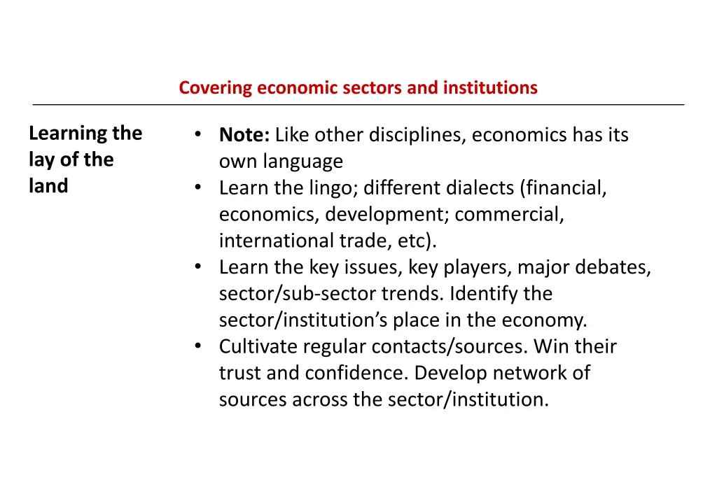 covering economic sectors and institutions 1