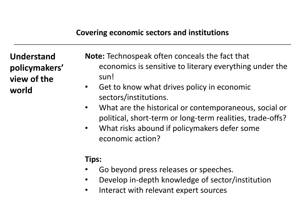 covering economic sectors and institutions 5