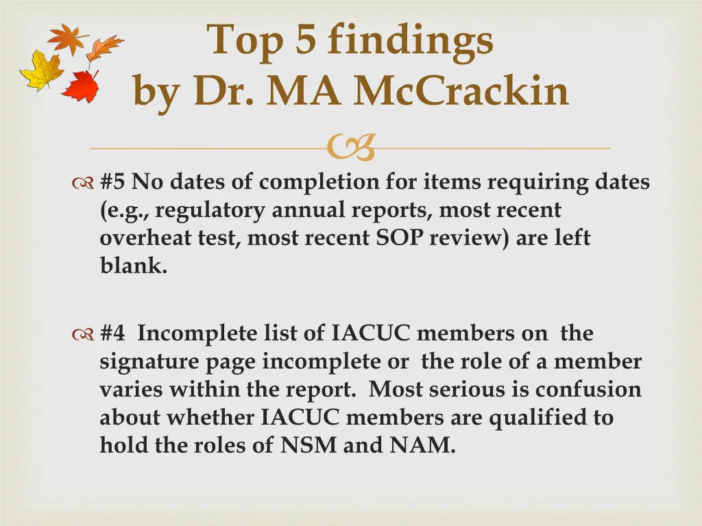 top 5 findings by dr ma mccrackin