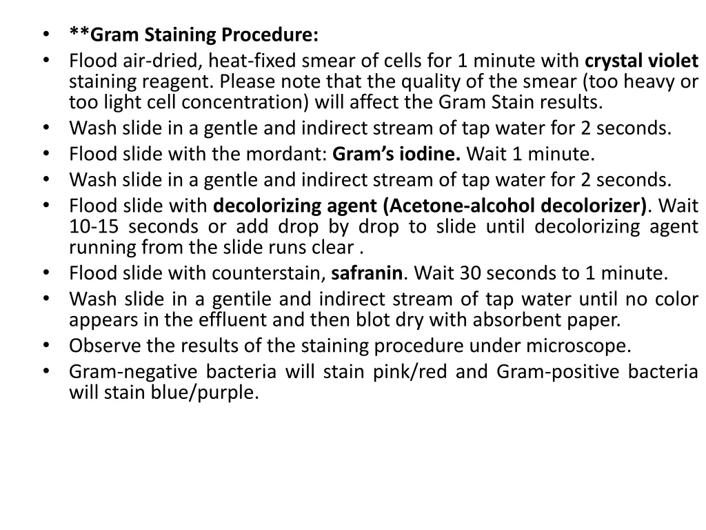 gram staining procedure flood air dried heat