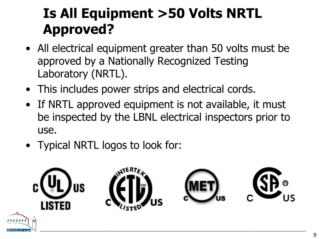 is all equipment 50 volts nrtl approved