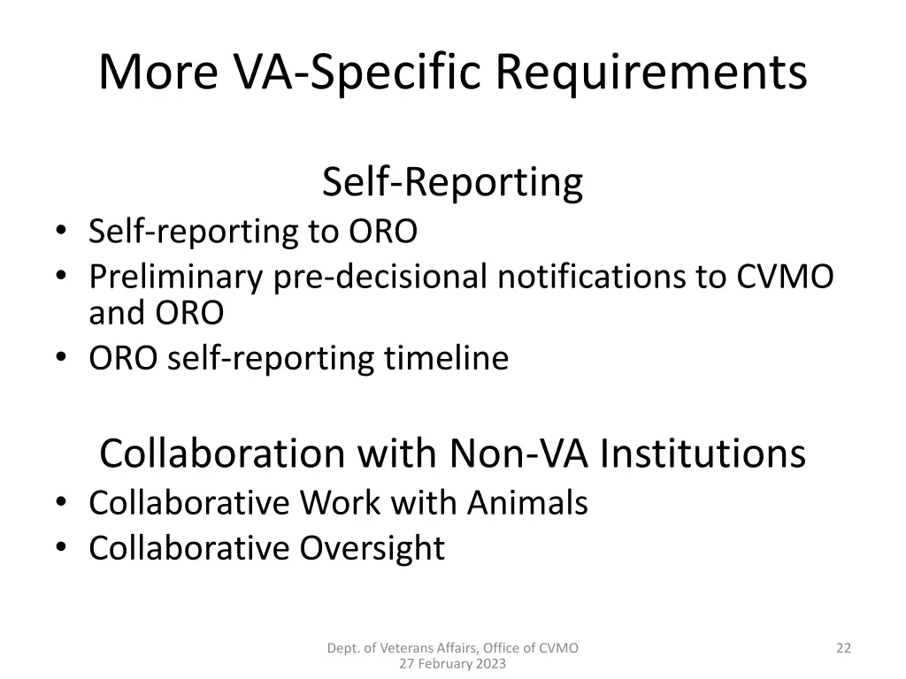 more va specific requirements