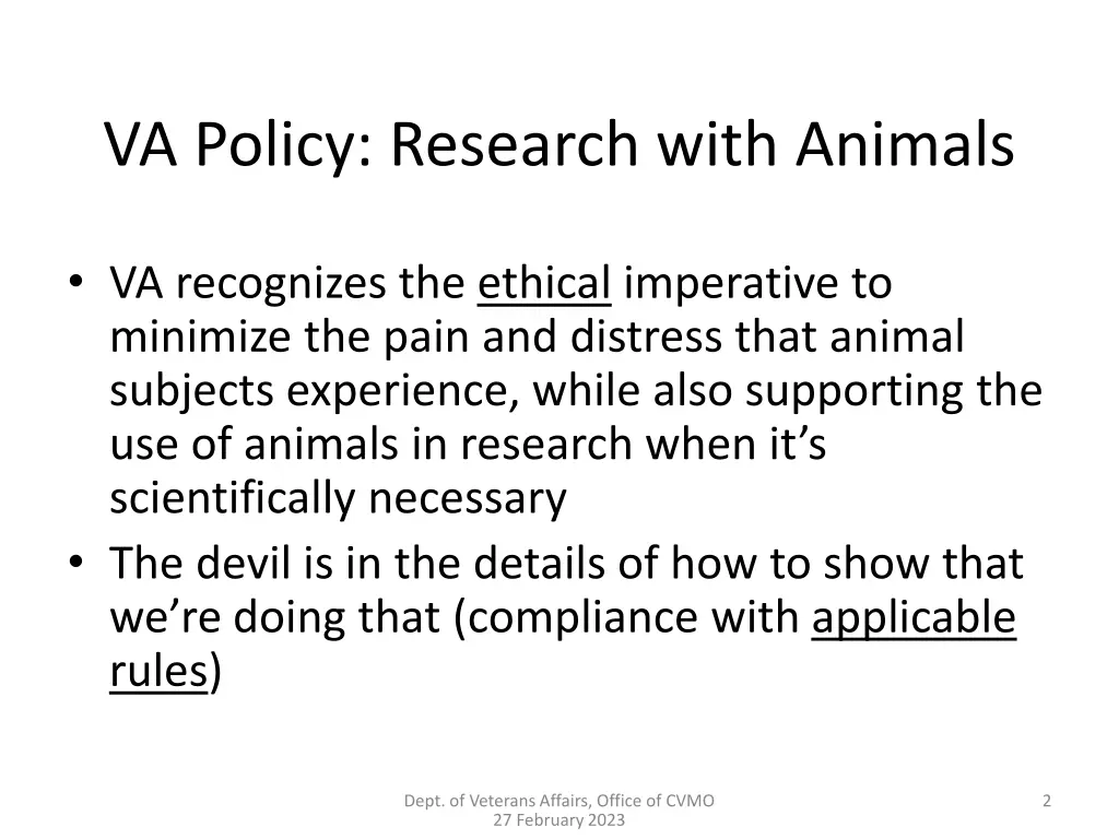 va policy research with animals