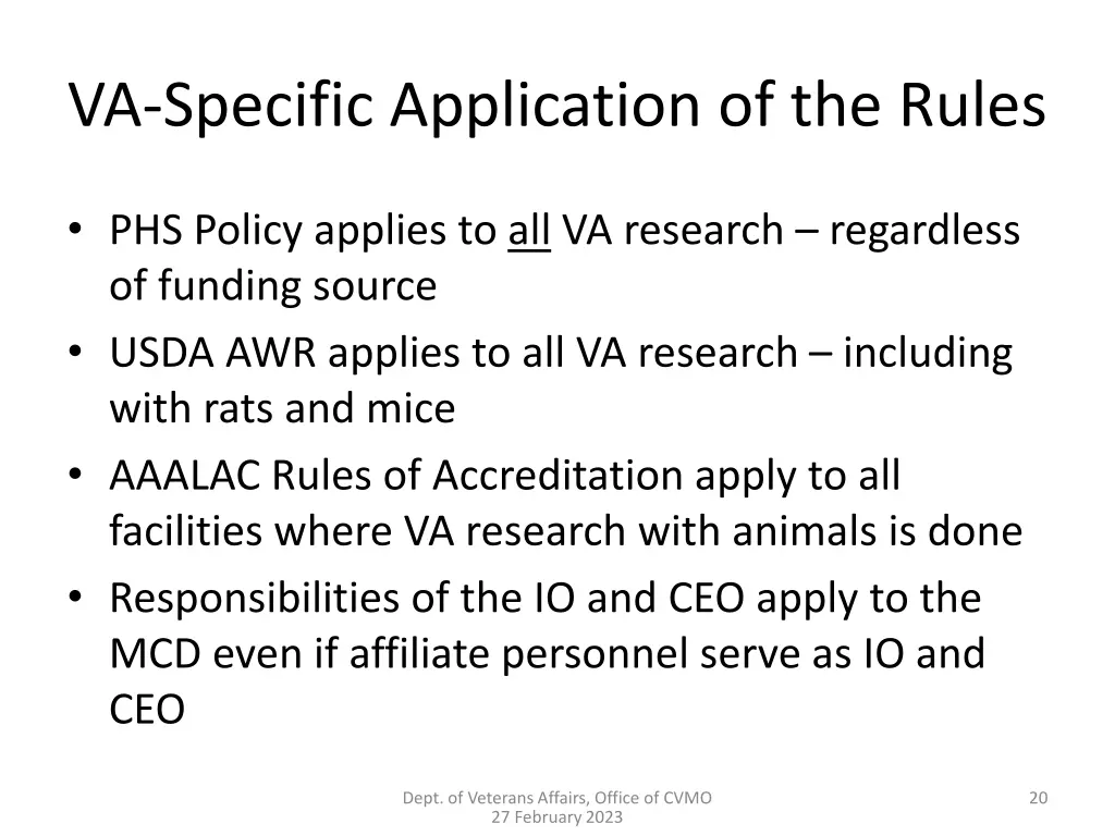 va specific application of the rules