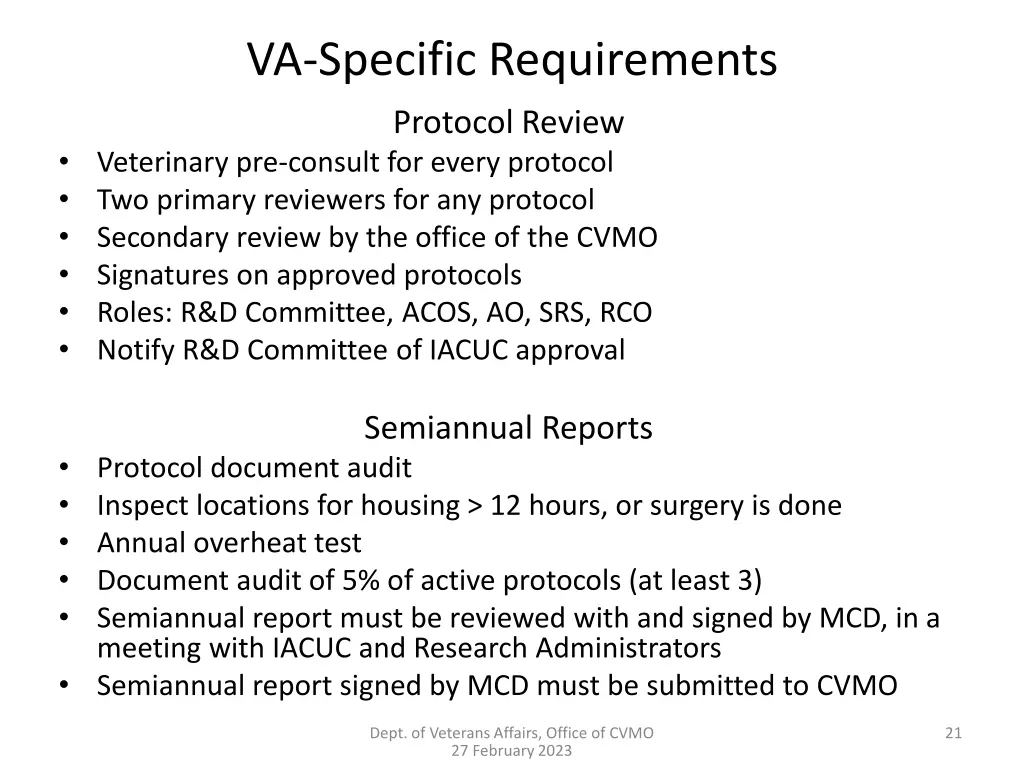 va specific requirements