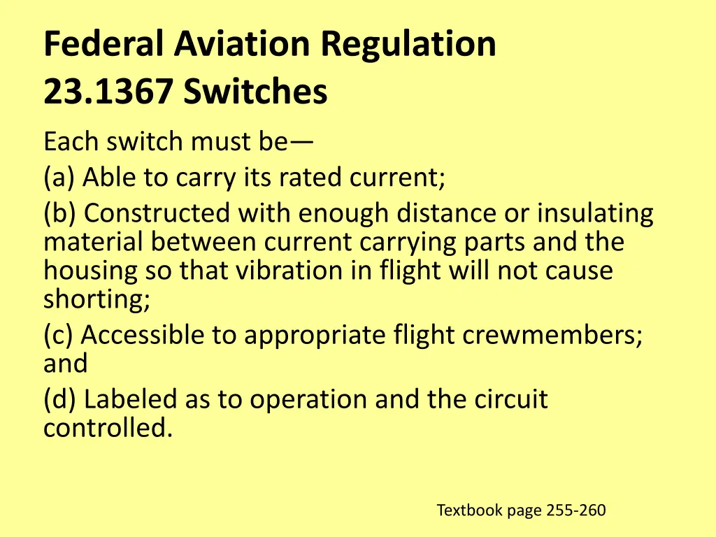 federal aviation regulation 23 1367 switches each