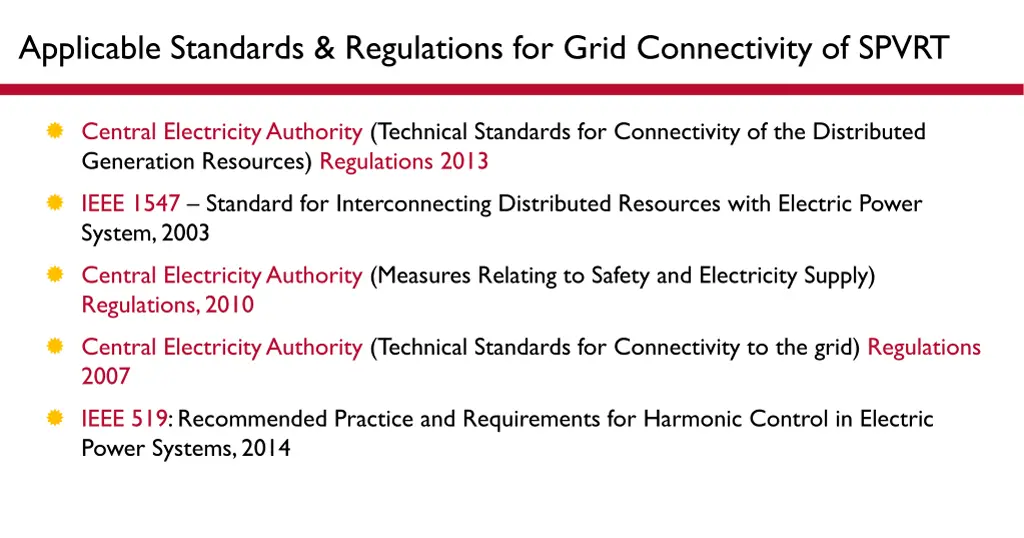 applicable standards regulations for grid