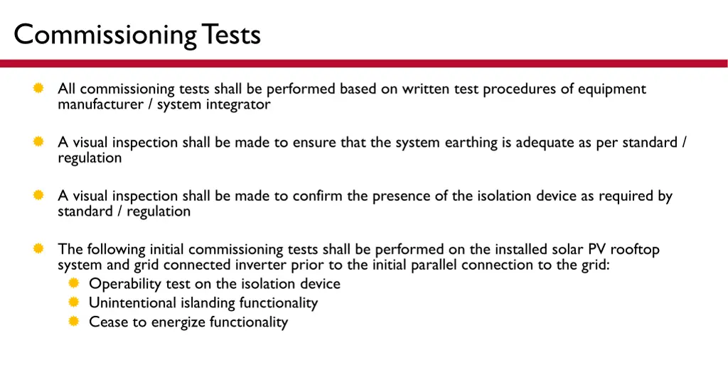 commissioning tests