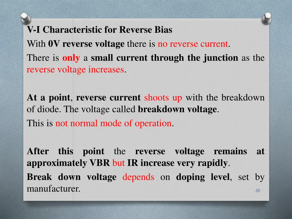 v i characteristic for reverse bias with