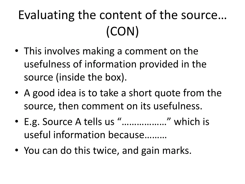 evaluating the content of the source con