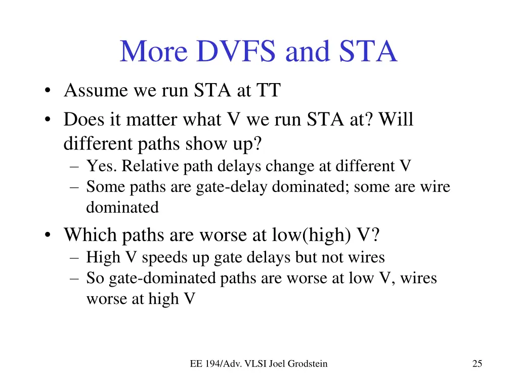 more dvfs and sta assume we run sta at tt does