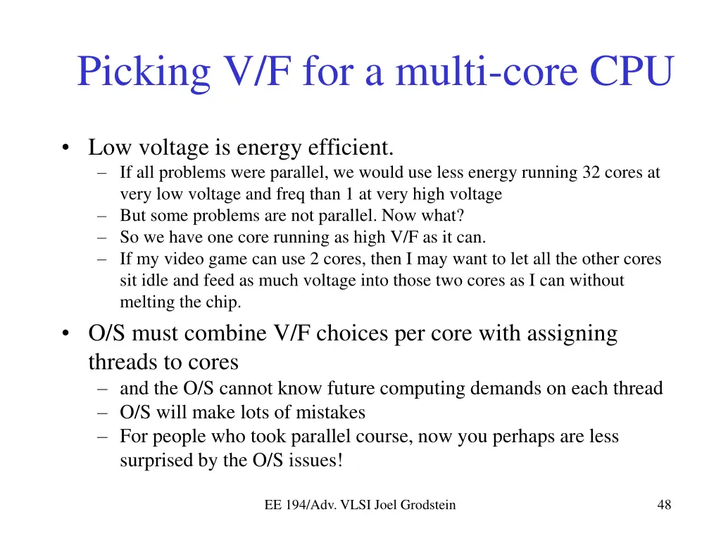 picking v f for a multi core cpu