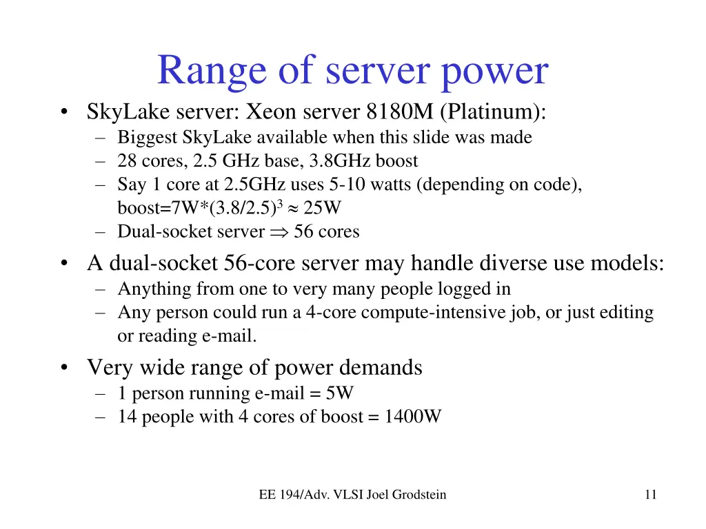 range of server power skylake server xeon server