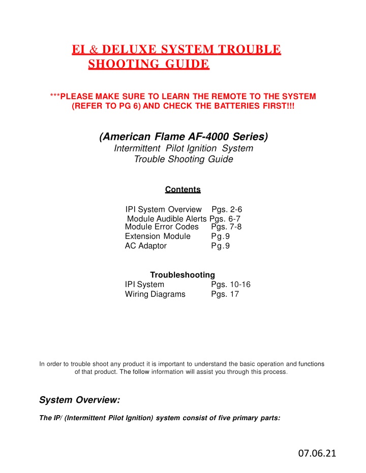 ei deluxe system trouble shooting guide