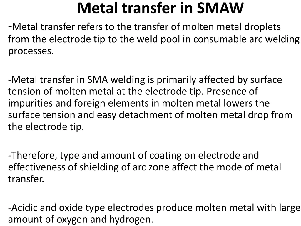 metal transfer in smaw metal transfer refers