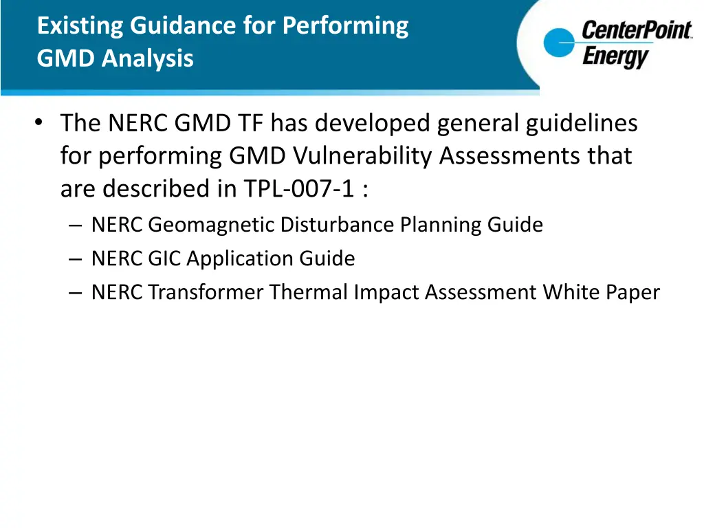 existing guidance for performing gmd analysis