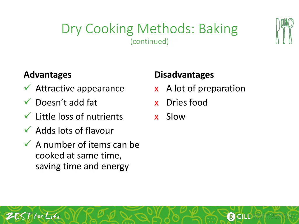 dry cooking methods baking continued