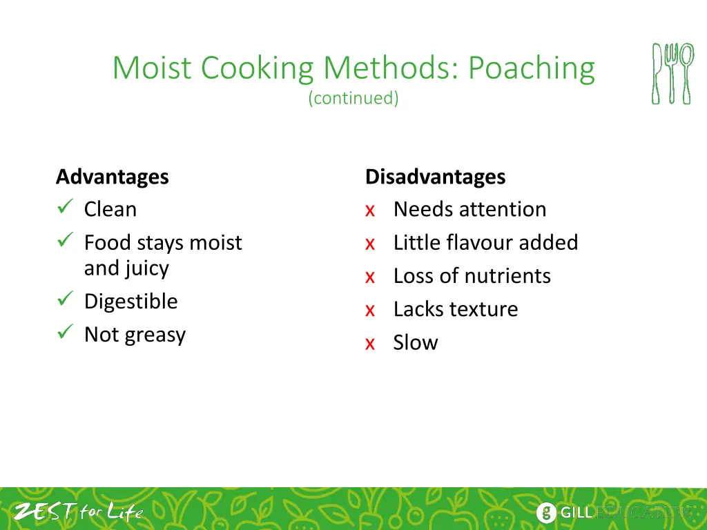 moist cooking methods poaching continued