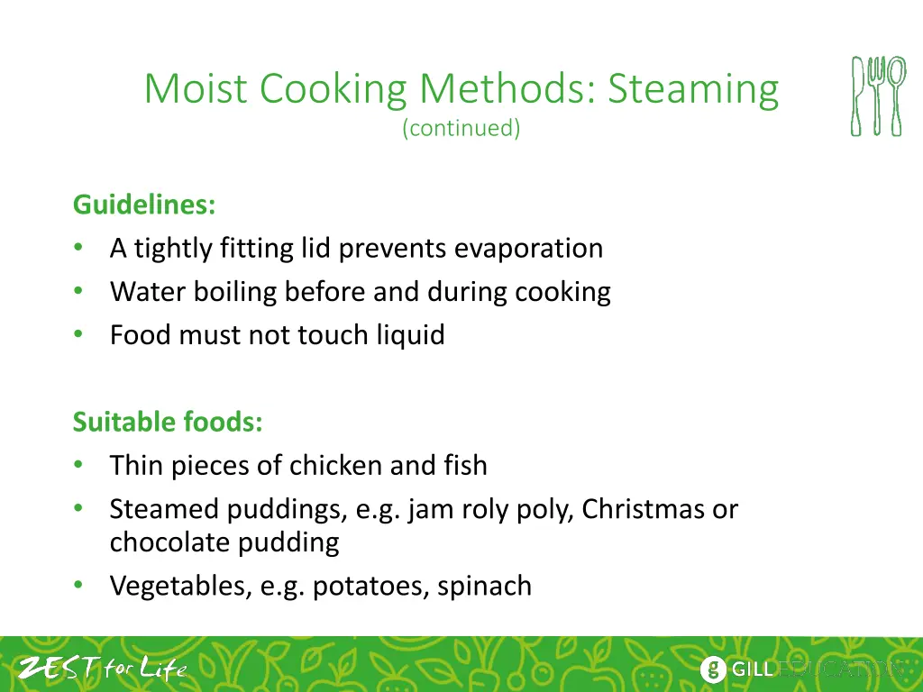 moist cooking methods steaming continued