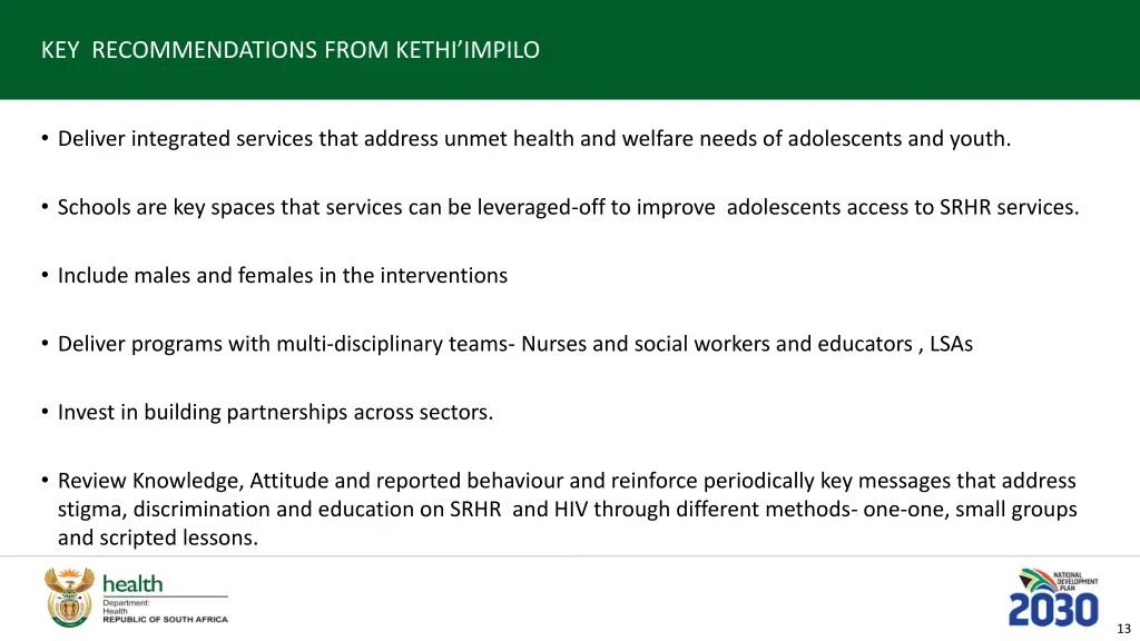 key recommendations from kethi impilo