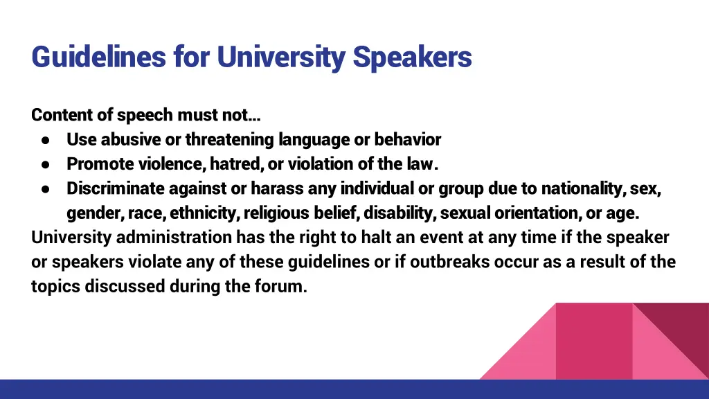 guidelines for university speakers